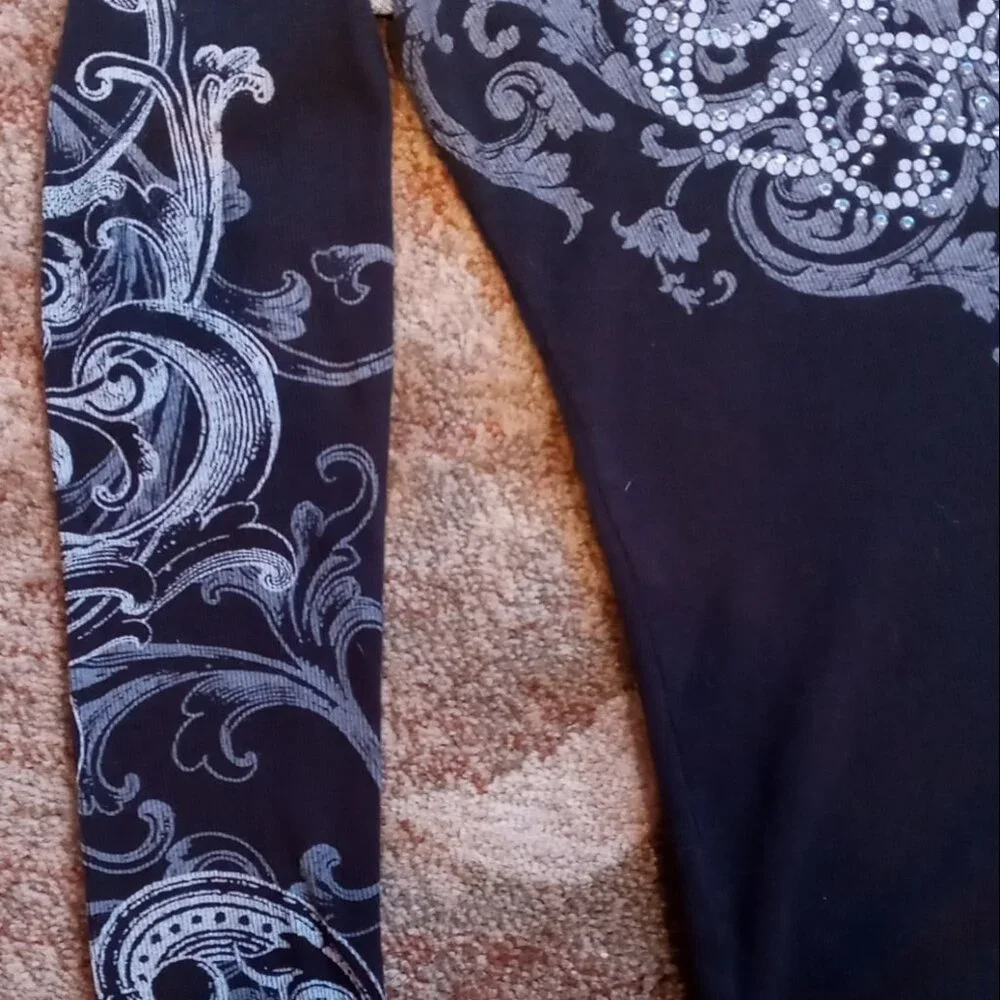 Vintage Y2K Maurices Graphic Flourish Rhinestone Black Long Sleeve Tee Women's L - Picture 4 of 16